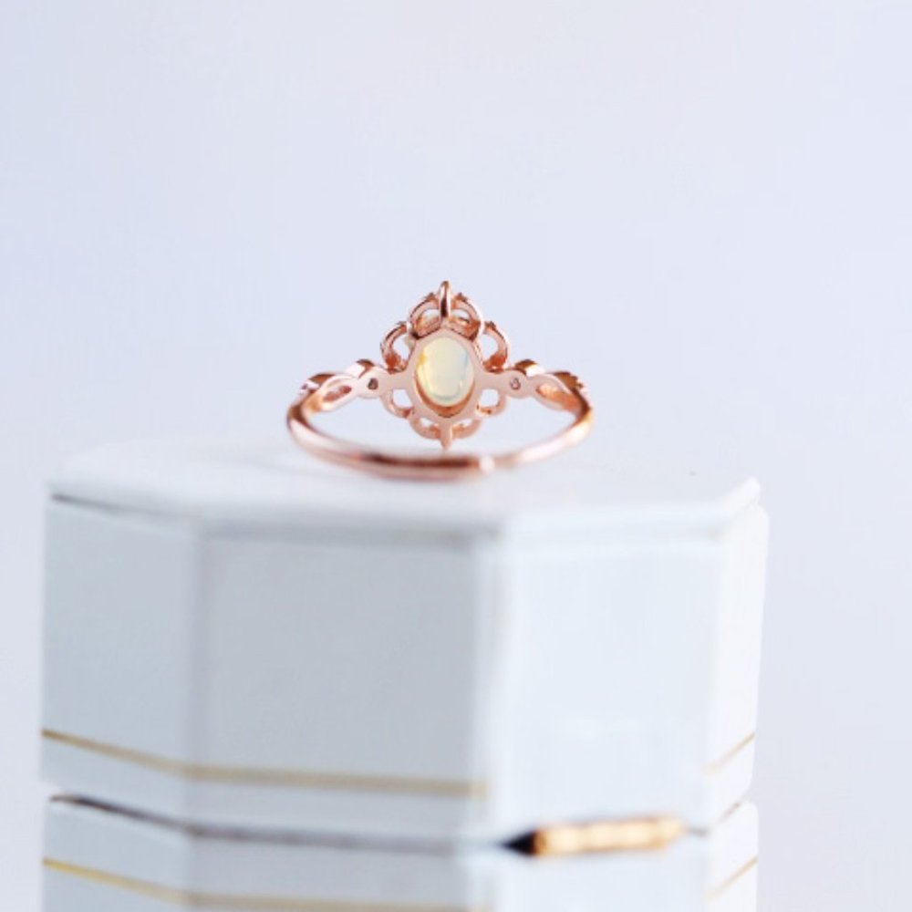 Semi Precious Rose Gold Vermeil Authentic Fire Opal Open Ring Adjustable Ring - Picture 7 of 7